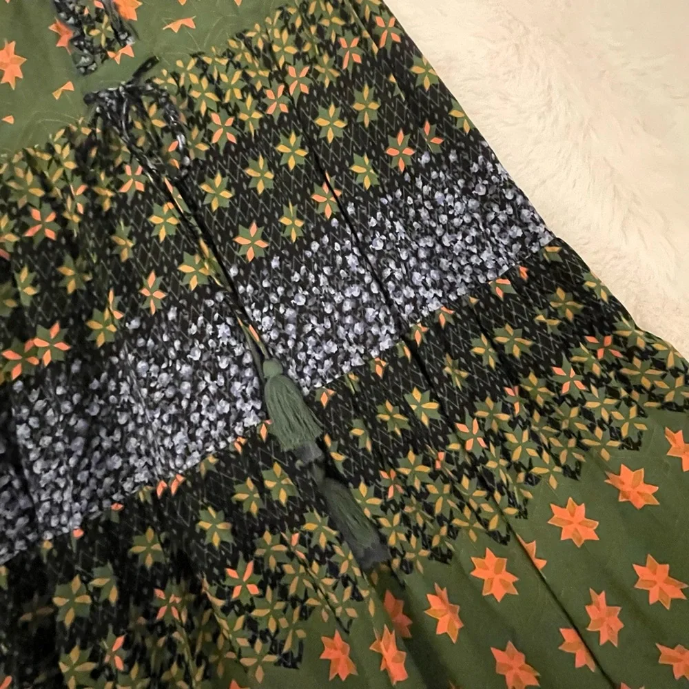 NWT Easel Blue & Green Jewel Tone Floral Patchwork Tiered Long Dress - Picture 3 of 15